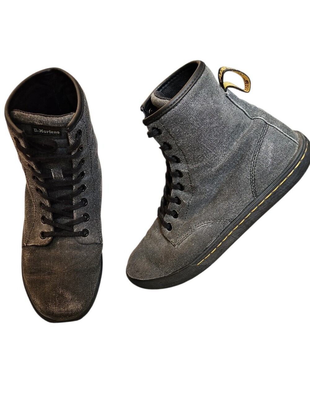 Dr. Martens Sheridan Canvas High Top Boots Size 7 Charcoal Gray/Black Wash Laces